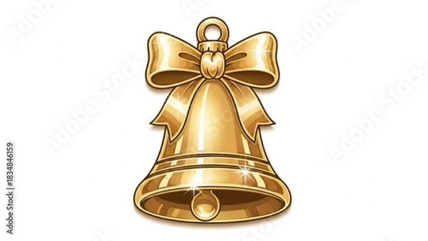 Fototapeta A gleaming golden bell adorned with a festive ribbon bow symbolizing celebration holidays and joyful occasions with a bright sparkling appearance