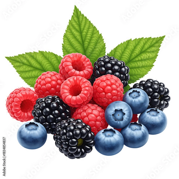 Fototapeta Pile of mixed berries on a black background ready to eat