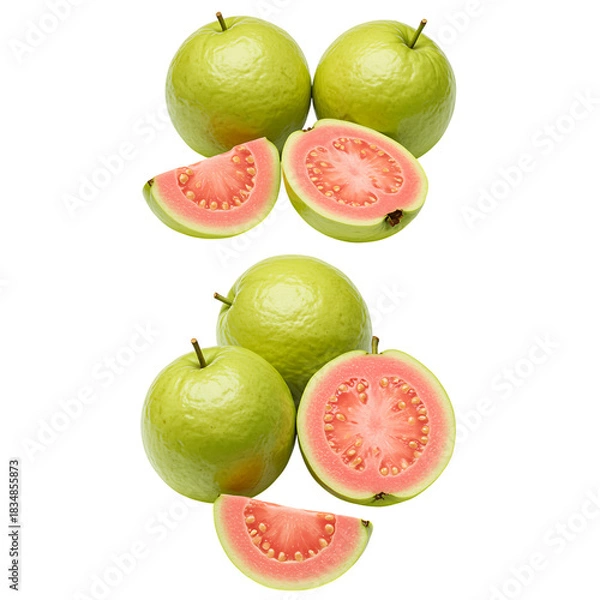 Fototapeta Fresh and Vibrant Guava Fruit Displaying Juicy Pink Interiors on Black Background
