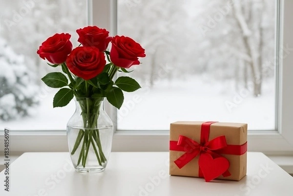 Obraz 赤いバラとプレゼント