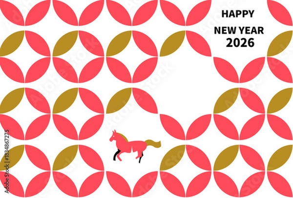 Obraz モダンな和風の馬の年賀状テンプレート	

