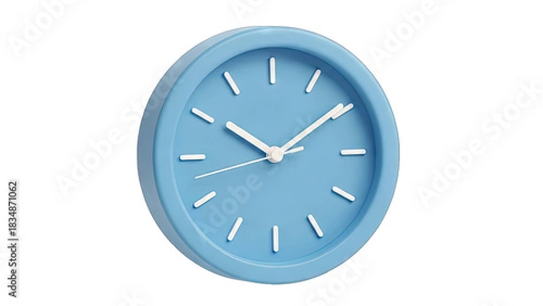 Obraz Light Blue Round Alarm Clock With White Hour Minute And Second Hands Isolated On A Transparent Background