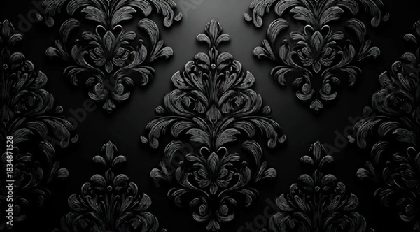 Obraz Elegant black floral pattern with intricate design elements