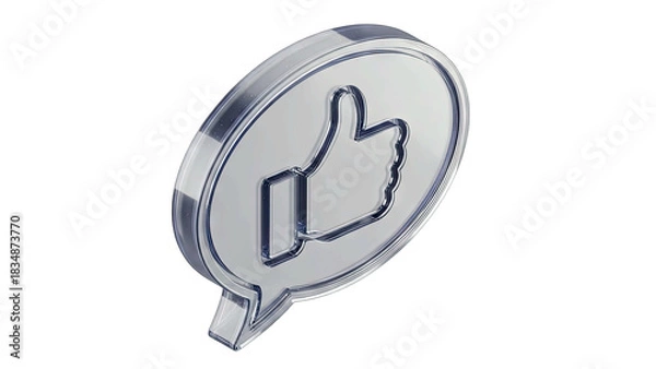 Obraz Silver 3D Thumbs Up Icon Inside a Speech Bubble With Transparent Background and Reflective Surface