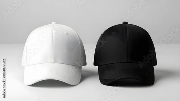 Obraz Two baseball caps white and black on a plain background