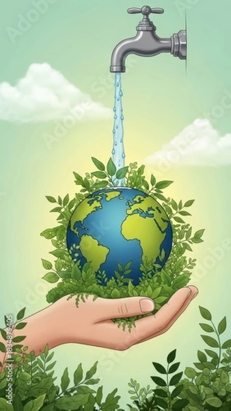 Obraz Save the Earth with Water Conservation Concept