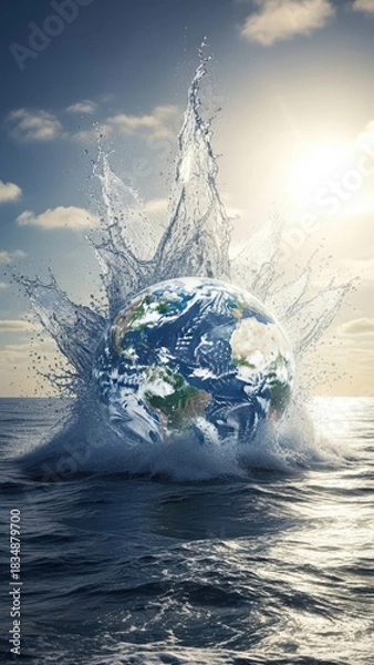 Obraz Earth Globe Rising from the Ocean Water with Splash