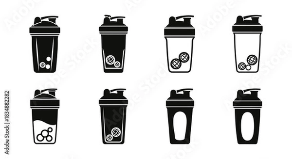 Obraz Collection of protein shaker bottles in various styles and designs