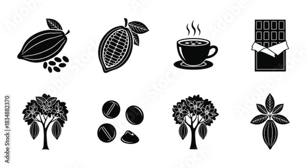 Obraz Cocoa beans chocolate bars and hot drinks an illustrated collection