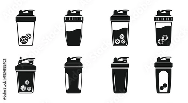 Obraz Collection of protein shaker bottles in various styles and designs