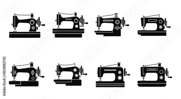 Obraz Collection of vintage sewing machines in different styles and perspectives