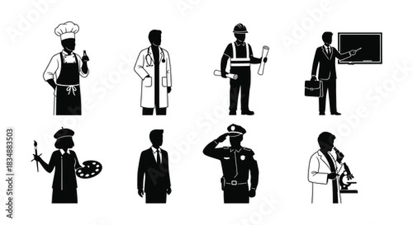 Obraz Diverse silhouettes representing various professions and career paths for illustrations