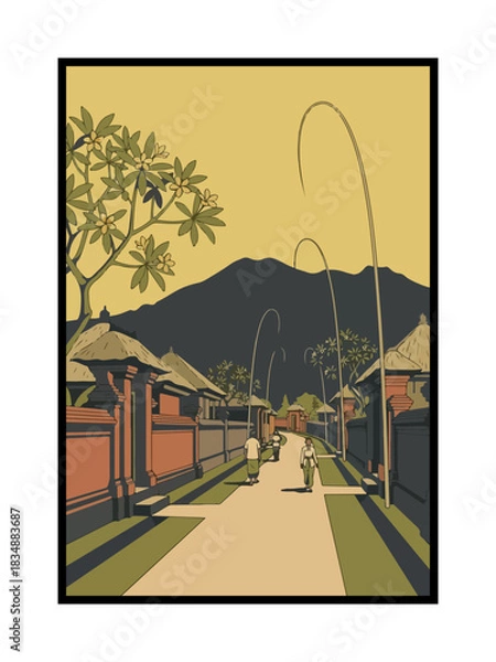 Obraz Rural Hillside Path Leading Toward Distant Mountains