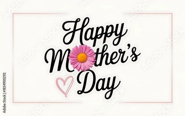 Obraz Happy mothers day greeting with pink flower and heart isolated on white background
