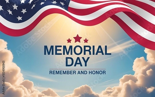 Obraz Memorial day graphic with waving american flag and sky background