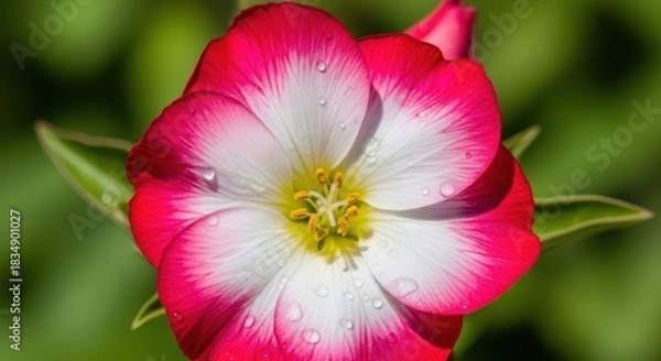 Obraz Close-up Vibrant Flower with Delicate Water Droplets on Its Pink and White Petals