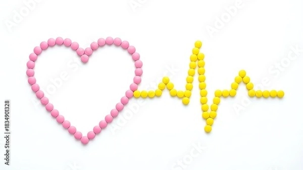 Fototapeta Heart health concept using pills as symbol of heartbeat and love