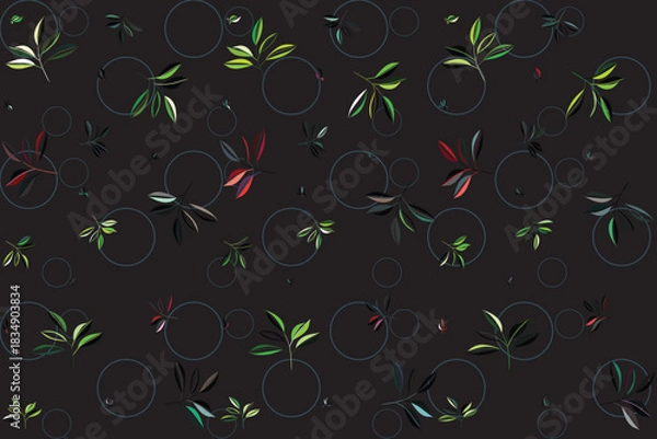 Obraz Pattern abstract leaf with circle on black background.