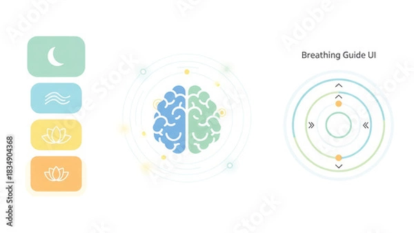Obraz Breathing guide user interface design for meditation and relaxation, featuring a brain illustration and circular visualization