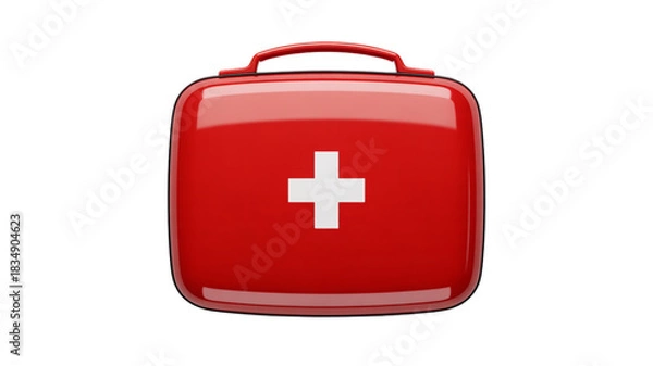 Fototapeta Red first aid kit with white cross isolated on transparent background