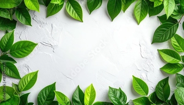 Obraz Green leaves frame white texture