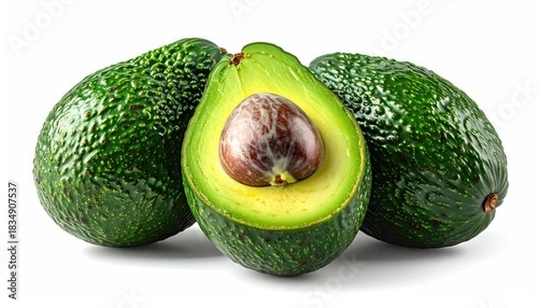 Obraz Three ripe avocados on a white surface