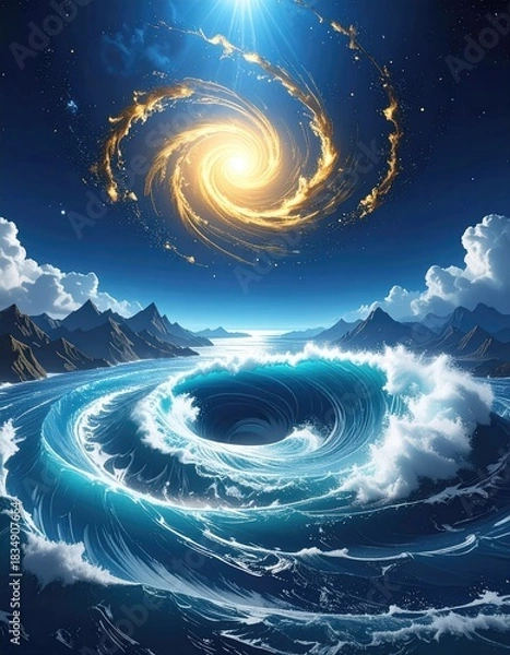 Obraz Vortex sea with swirling star above