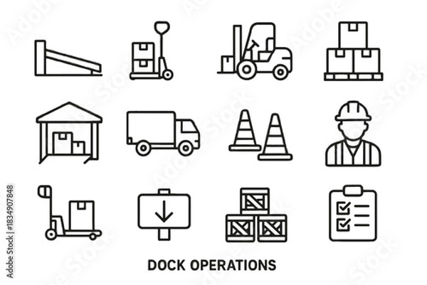 Obraz Truck vector operations loading backing icons crates pallet stack ramp dock icon