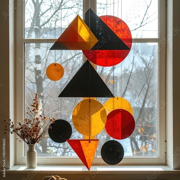 Obraz Geometric shapes hang in window frame