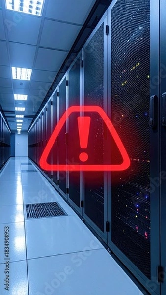 Obraz Server room with warning sign overlay