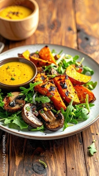 Obraz Salad with roasted sweet potato & greens