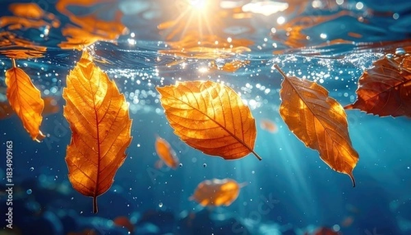 Obraz Autumn leaves float beneath clear water