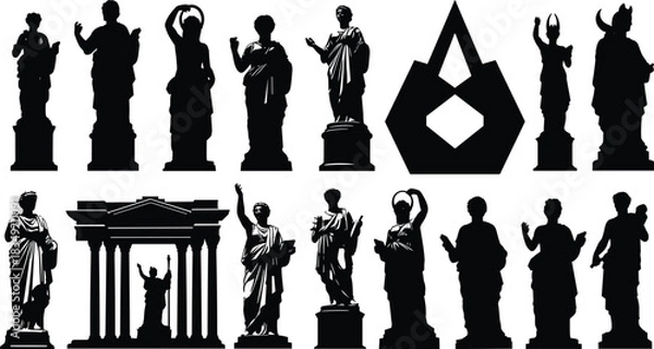 Obraz Collection of ancient classical statue silhouettes featuring historic figures, cultural monuments, architectural elements, and artistic poses for creative design and illustration projects