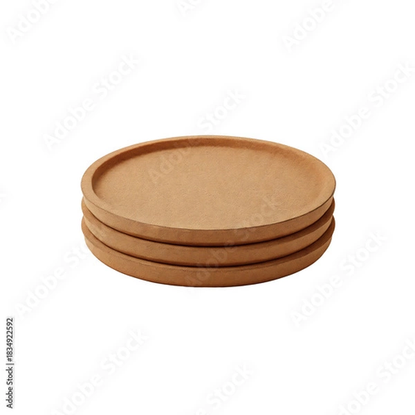 Obraz Wooden trays stacked in a minimalist style on white background  