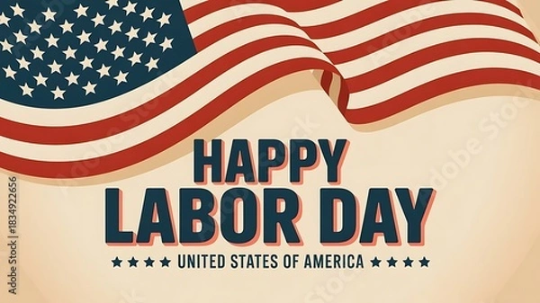 Obraz Happy labor day greeting card featuring a waving american flag design