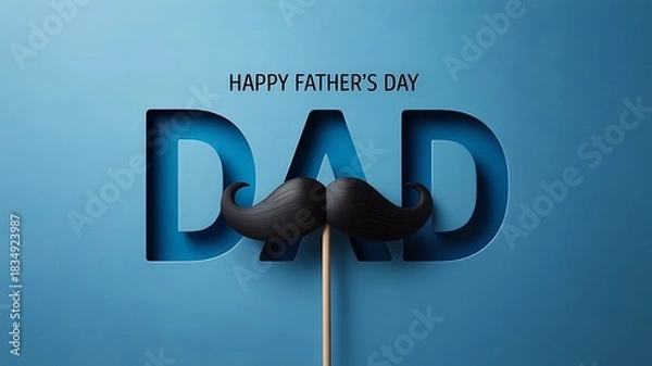Obraz Happy fathers day message with a prop mustache cutout in blue