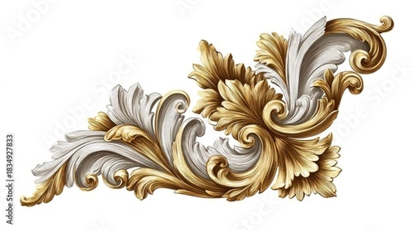 Fototapeta Elegant gold and silver ornamental design on a white background.