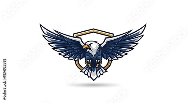 Fototapeta Eagle emblem with wings spread wide over a golden shield.