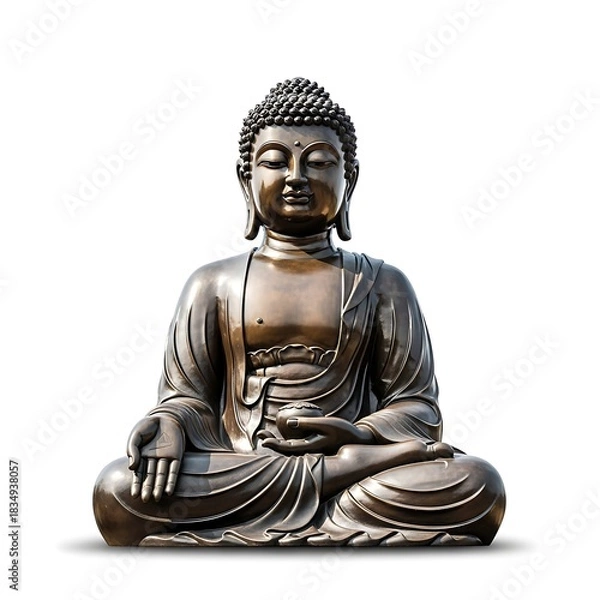 Fototapeta Seated bronze statue of a serene figure with a calm expression.