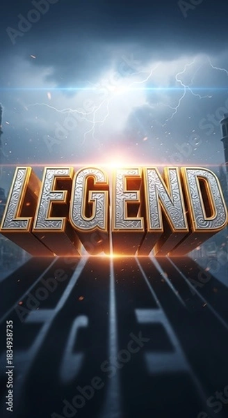 Fototapeta The word legend appears in bold 3d letters with a dramatic storm backdrop.