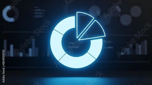 Obraz Glowing pie chart displayed on a futuristic dark background with other charts.