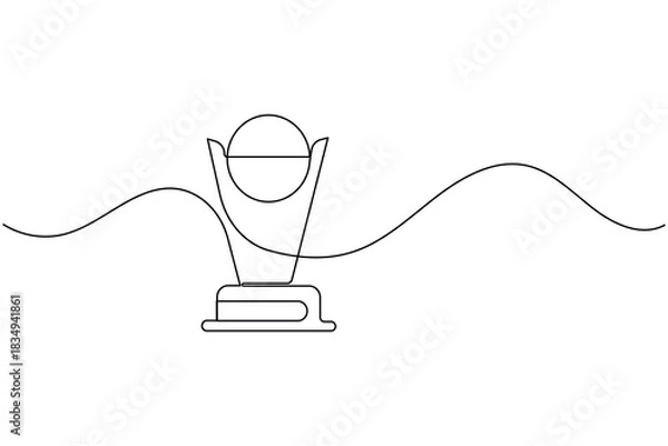 Obraz Continuous line drawing of a trophy with a ball and wavy line