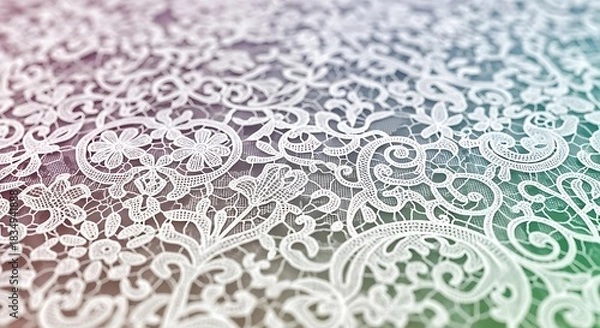 Fototapeta Delicate white lace fabric with a gradient of soft colors.