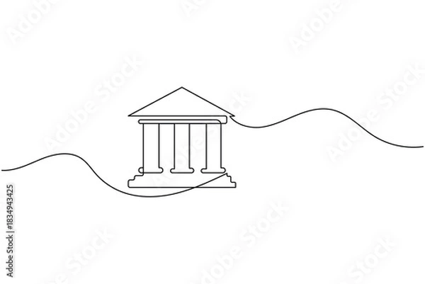 Obraz Continuous line drawing of a classical building with columns.