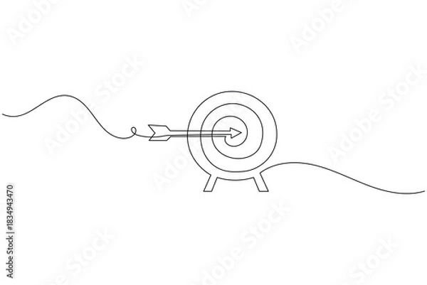 Obraz Continuous line drawing of target hit by arrow, goal achievement