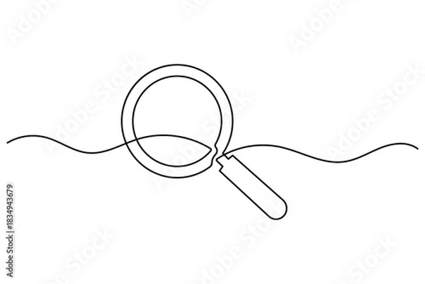 Obraz Continuous line drawing of a magnifying glass for search and analysis