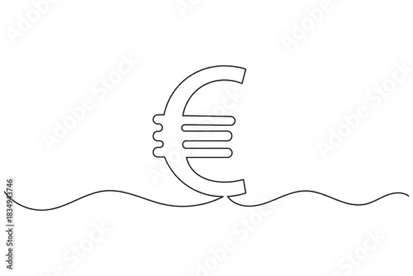 Fototapeta Minimalist one line art euro symbol concept on a wavy line.