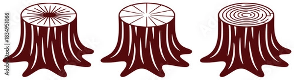 Obraz Three stylized tree stumps with different top patterns radial lines, segmented lines, and a maze