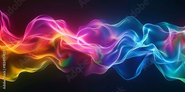 Obraz Vibrant wave of colorful smoke or light flowing against a dark background