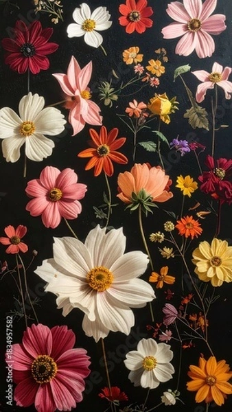 Obraz Assorted flowers on dark background